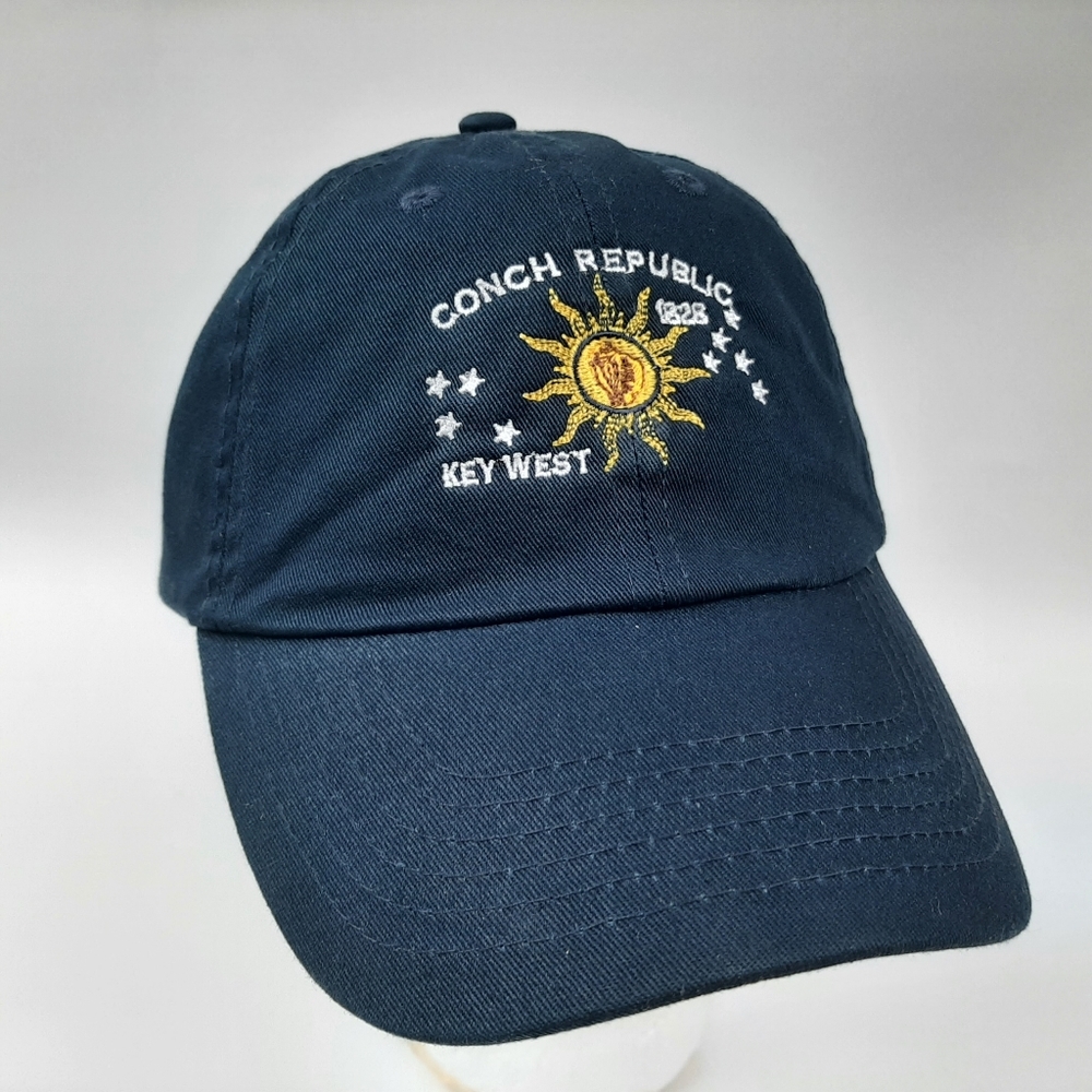Conch Republic key west embroidered hat dad cap relaxed cotton navy blue
